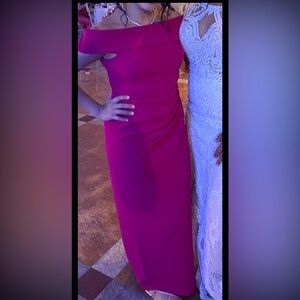 Vince Camuto Off the Shoulder Crepe Column Gown In Pink